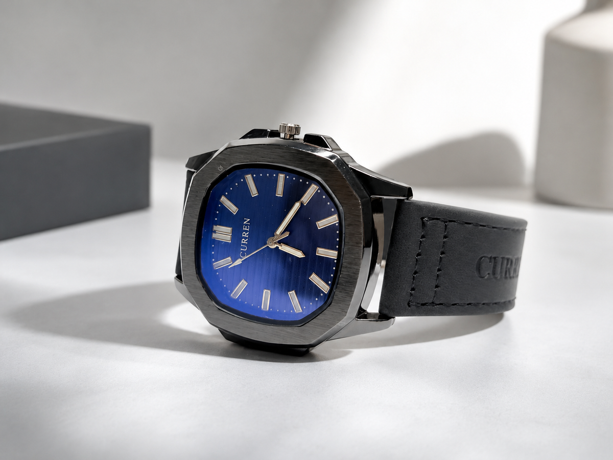 Midnight Grey Leather Strap Watch