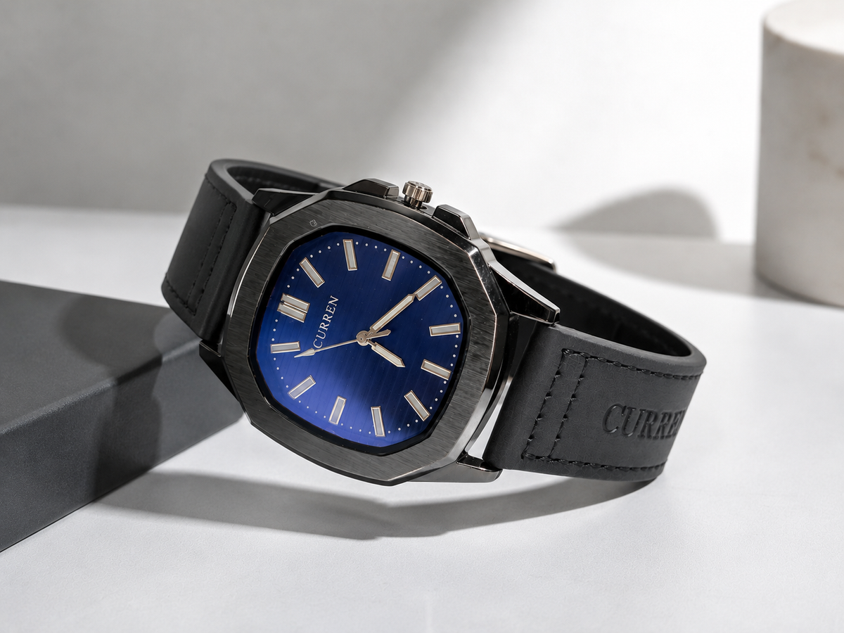 Midnight Grey Leather Strap Watch