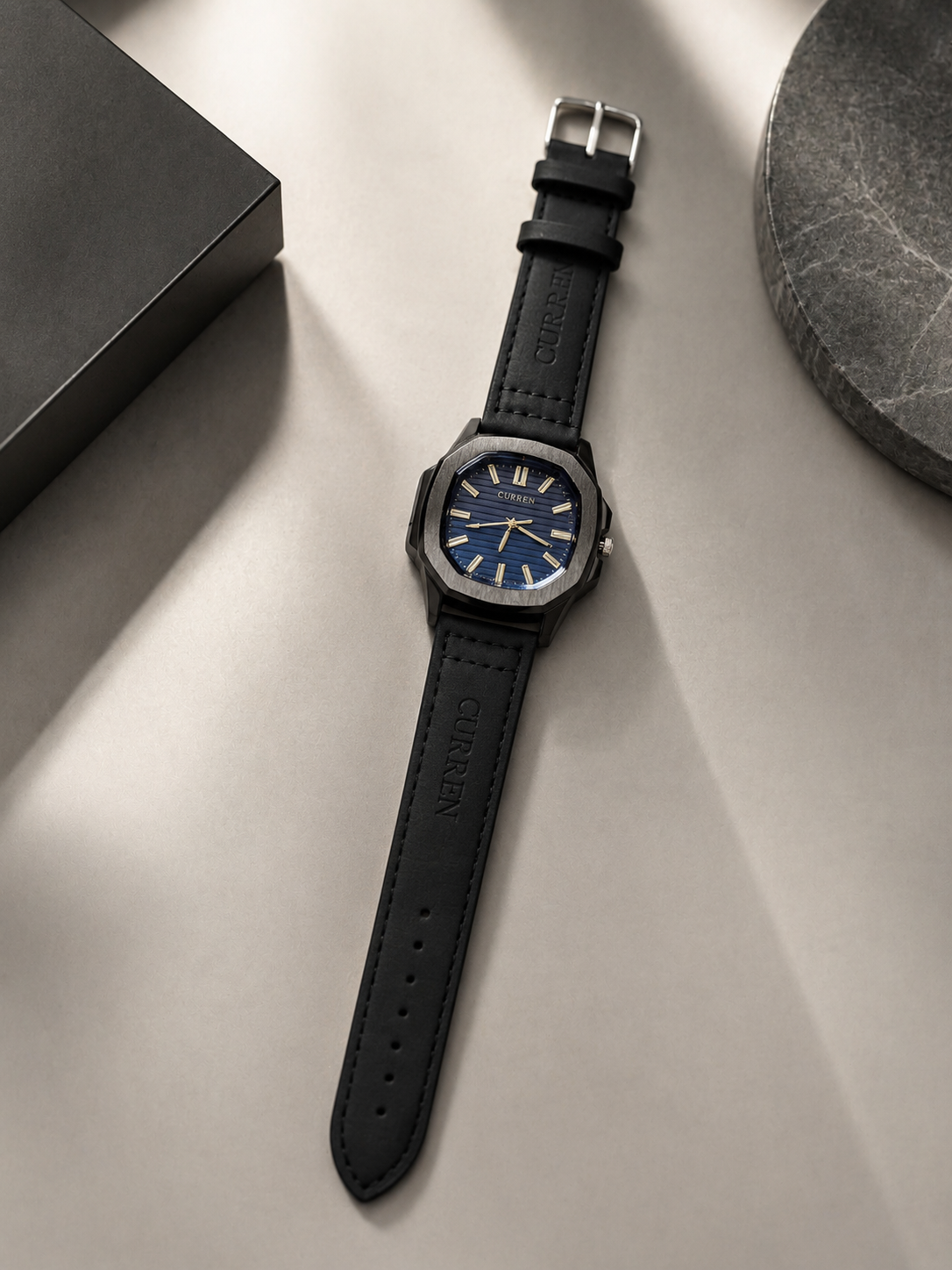 Midnight Grey Leather Strap Watch