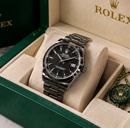 Rolex Day-Date Black Dial Stainless Steel Watch-Green Box Edition