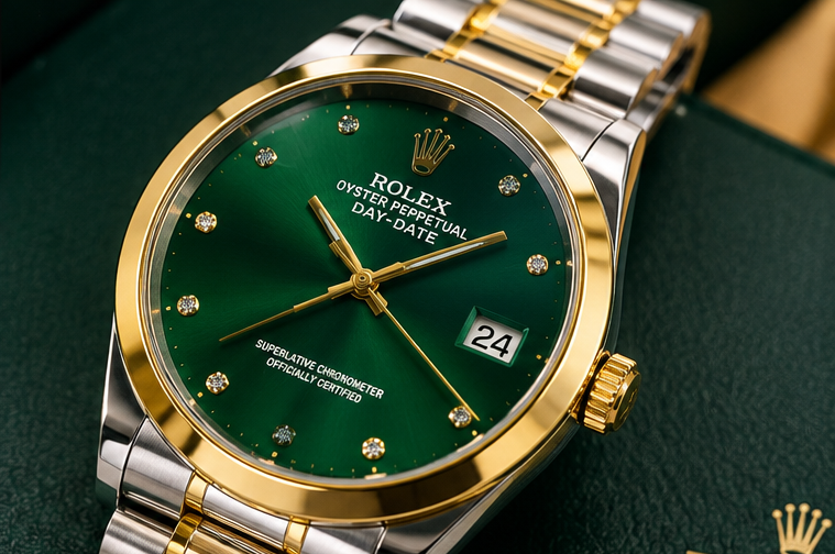 Rolex Day-Date Green Dial Two-Tone Watch